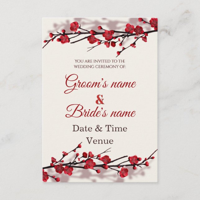 Elegant Oriental Floral Wedding Invite (Front)