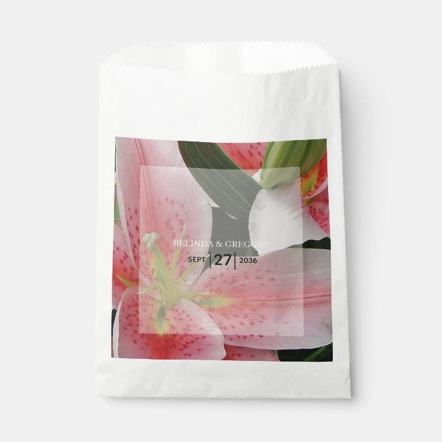 Elegant Oriental Lilies Wedding Favour Bag (Front)
