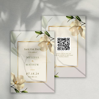 Elegant Oriental Magnolia Wedding Save the Date Invitation
