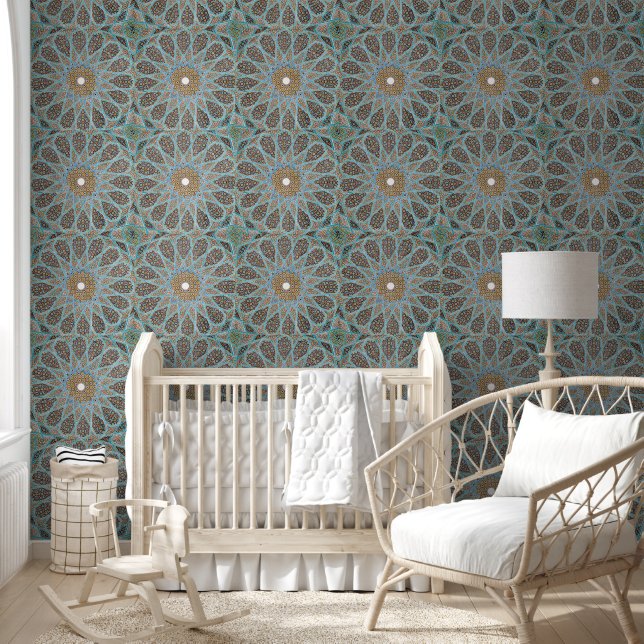 Elegant Oriental Persian Blue Arabesque Decoration Wallpaper (Kids)
