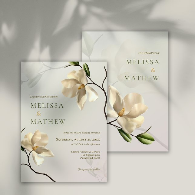 Elegant Oriental White Magnolia Wedding Invitation (Elegant Oriental White Magnolia Wedding Invitation)