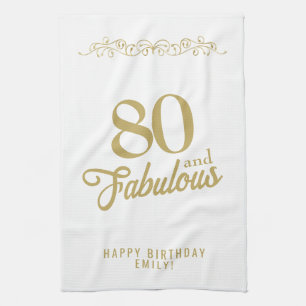 Elegant Ornament 80 and Fabulous 80th Birthday Kitchen Towel