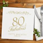 Elegant Ornament 80 and Fabulous 80th Birthday Napkin<br><div class="desc">Elegant Ornament 80 and Fabulous 80th Birthday Napkins. 80 and fabulous saying in trendy golden script and a gold ornament. Personalize it with your name and your age,  and make your own elegant birthday party napkins for a woman`s birthday party.</div>