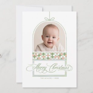 Elegant Ornament Arch Photo Green Christmas Card