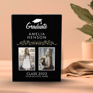 Elegant Ornament Black Graduation Keepsake 2 Photo Block