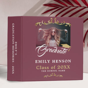 Elegant Ornament Burgundy Graduation Photo Album Binder