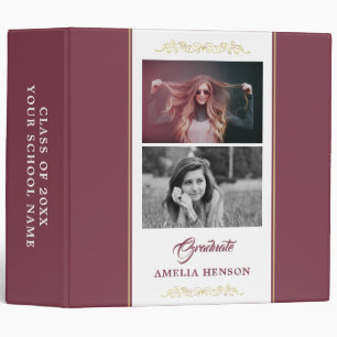 Elegant Ornament Burgundy Graduation Photo Album Binder