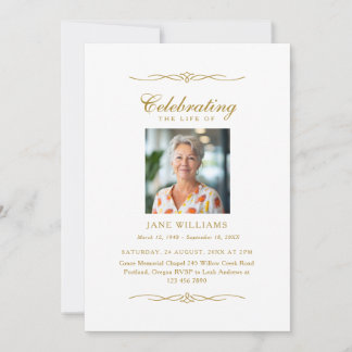 Elegant Ornament Celebration of Life Photo Funeral Invitation