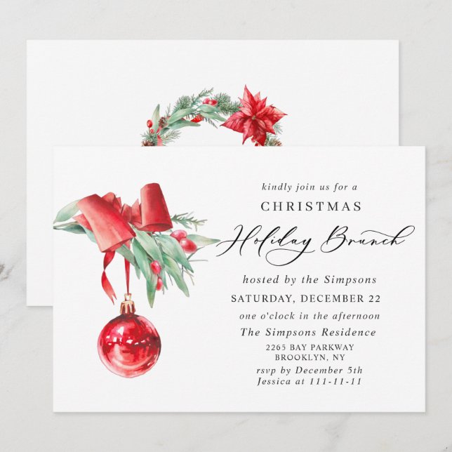 Elegant Ornament CHRISTMAS HOLIDAY BRUNCH Invitation (Front/Back)