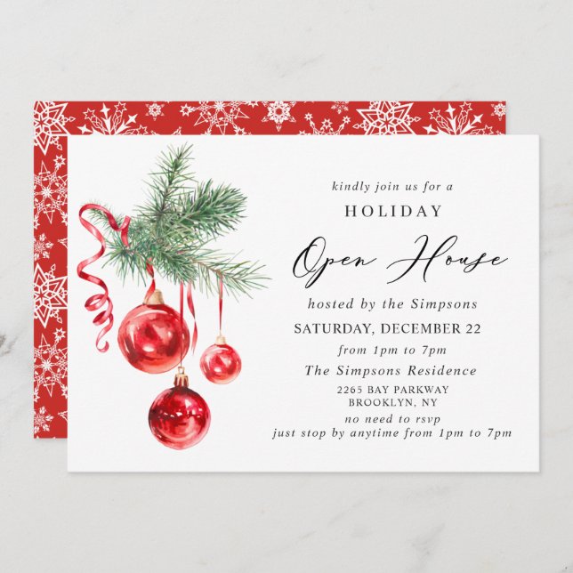 Elegant Ornament CHRISTMAS HOLIDAY OPEN HOUSE Invitation (Front/Back)