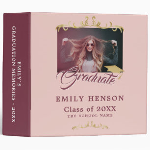 Elegant Ornament Dusty Pink Graduation Photo Album Binder