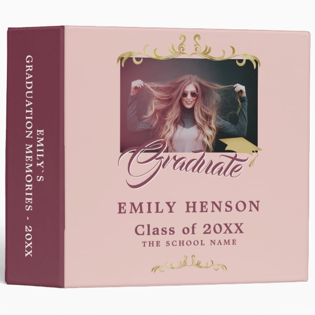 Elegant Ornament Dusty Pink Graduation Photo Album Binder (Front/Spine)