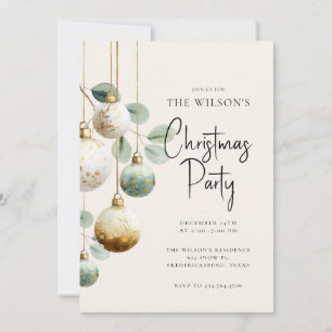 Elegant Ornament Green Gold Holiday Invitation
