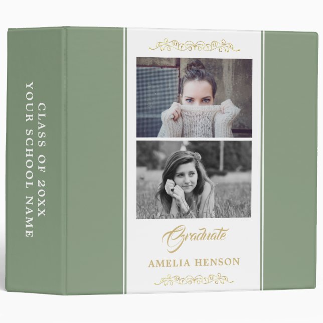 Elegant Ornament Green Graduation Photo Album Binder (Front/Spine)
