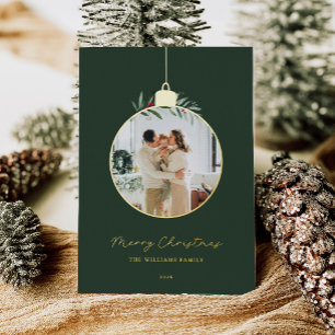 Elegant Ornament Merry Christmas Photo Foil Holiday Card