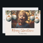 Elegant Ornament One Photo 2025  Holiday Card<br><div class="desc">This simple 2025 photo Christmas card features a festive watercolor evergreen and ornament design on a neutral background. Easily customize these cards using the personalization feature.</div>