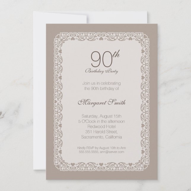 Elegant ornamental 90th birthday party Invitations (Front)