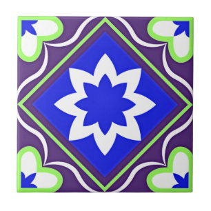 Elegant Ornamental Blue White Purple Green Tile
