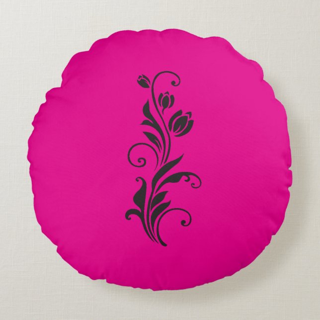 Elegant Ornamental Floral Flower Art Round Pillow (Front)