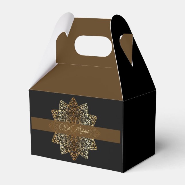 Elegant Ornamental Gold and Black Eid Mubarak Favor Box (Front Side)