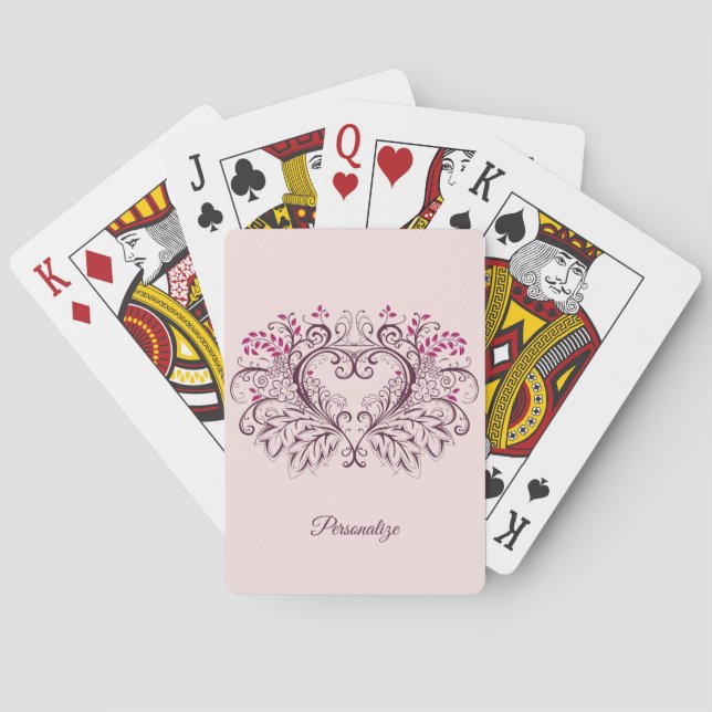 Elegant Ornamental Heart Design Personalized Playing Cards (Back)