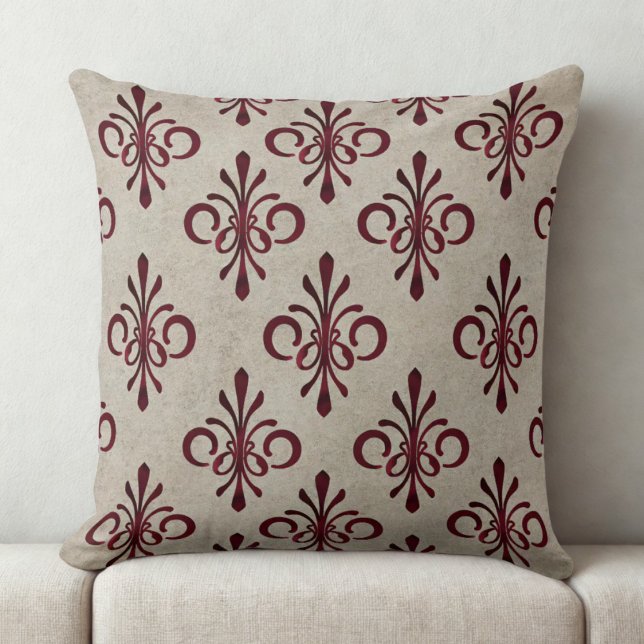Elegant Ornamental Maroon Damask Pattern Throw Pillow (maroon damask pattern throw pillow)