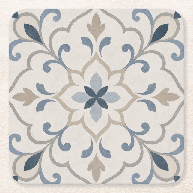 Elegant Ornamental Stone Tile Square Paper Coaster (Front)