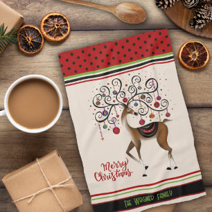 Elegant Ornaments Christmas Reindeer Personalized Kitchen Towel