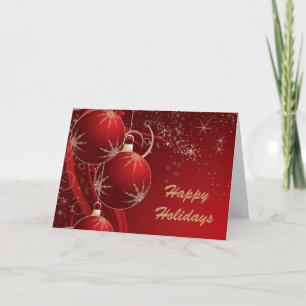 Elegant Ornaments in Red, Happy Holidays Holiday Card