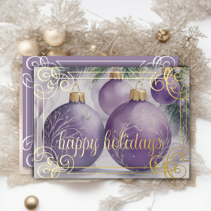 Elegant Ornaments Lavender Foil Holiday Card