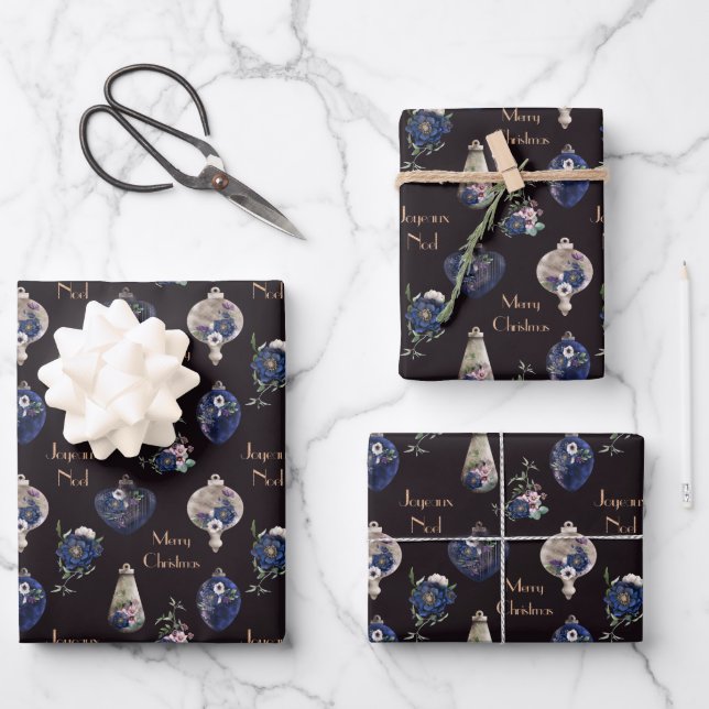 Elegant ornaments of champagne blush and navy blue wrapping paper sheet (Front)