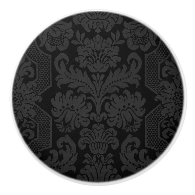 Elegant Ornate Black Victorian Damask  Ceramic Knob (Front)