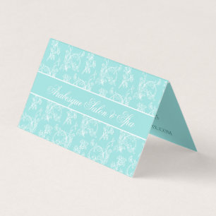 Elegant Ornate Blue and White Folded Business Card