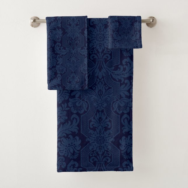 Elegant Ornate Blue Victorian Damask  Bath Towel Set (Insitu)