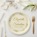 Elegant Ornate Border Gold & Cream Wedding Paper Plate<br><div class="desc">These beautiful ivory cream coloured paper plates feature a simple yet elegant design with an ornate faux foil gold floral border and space to enter the names of the couple and the wedding date. Fully customizable. Perfect for a bridal shower, casual reception, rehearsal dinner, or any other wedding related event....</div>