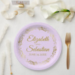 Elegant Ornate Border Lilac Purple & Gold Wedding Paper Plate<br><div class="desc">These beautiful light purple or lilac coloured paper plates feature a simple yet elegant design with an ornate faux foil gold floral border and space to enter the names of the couple and the wedding date. Fully customizable. Perfect for a bridal shower, casual reception, rehearsal dinner, or any other wedding...</div>
