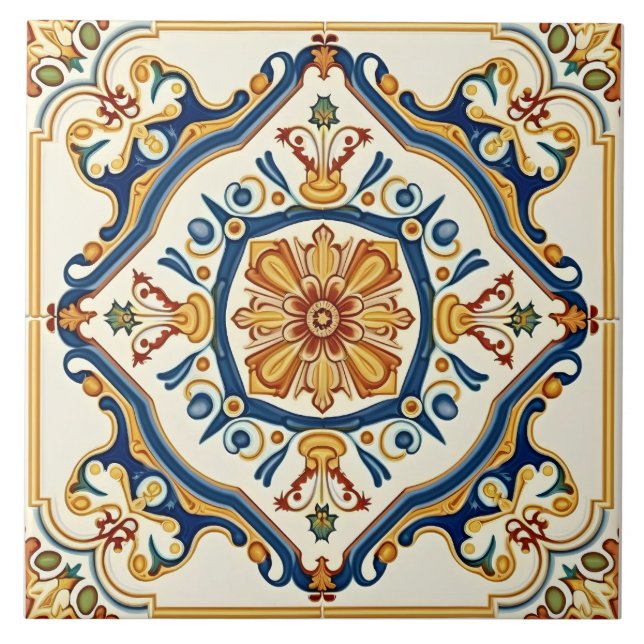 Elegant Ornate Colourful Spanish Tile (Front)