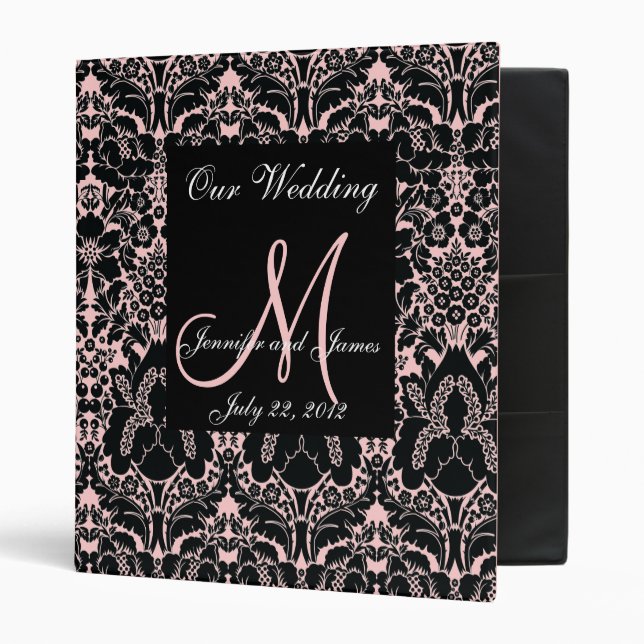 Elegant Ornate Floral Pink Damask Wedding Planner Binder (Front/Inside)