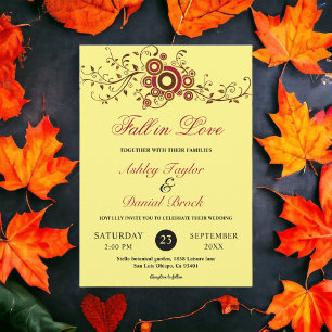 Elegant Ornate Foliage Yellow Fall Floral Wedding Invitation