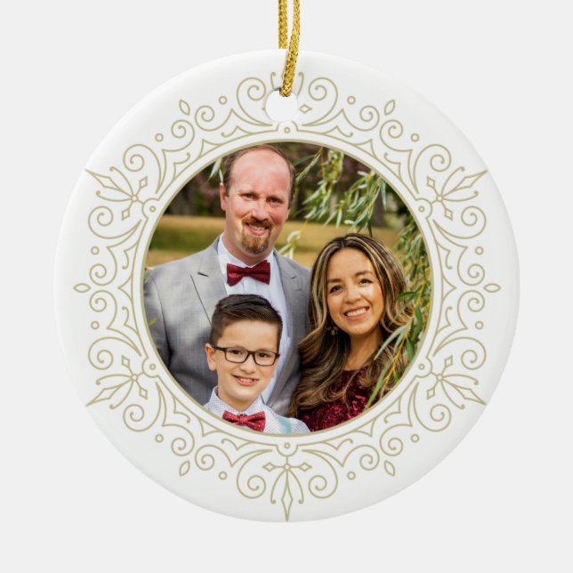 Elegant Ornate Frame Holiday Photo Ceramic Ornament (Front)