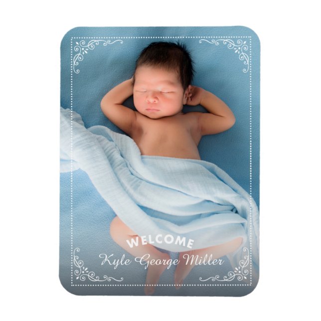 Elegant Ornate Frame Welcome Birth Announcement Magnet (Vertical)