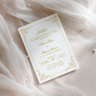 Elegant Ornate Frame White Gold Walima Ceremony Invitation