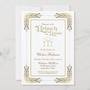 Elegant Ornate Gold Border Brunch and Bubbly Invitation