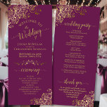 Elegant Ornate Gold Curls on Magenta Plum Wedding Program<br><div class="desc">This beautiful wedding program features an elegant design with gold text on a cassis purple, magenta, red plum, or berry coloured background and lacy golden faux foil curls and swirls in the corners. The titles are written in fancy script calligraphy, and there is space for your ceremony and wedding party...</div>