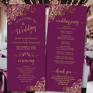Elegant Ornate Gold Curls on Magenta Wedding Program