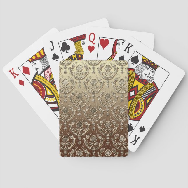 Elegant Ornate Gold Embossed Damask Playing Cards (Back)