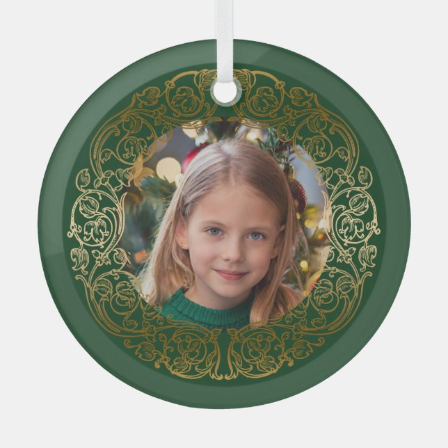 Elegant Ornate Gold Filigree Frame Photo Glass Ornament (Front)