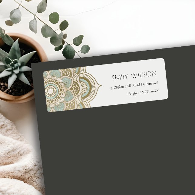 Elegant Ornate Gold Foil Teal Mandala Address (Creator Uploaded)