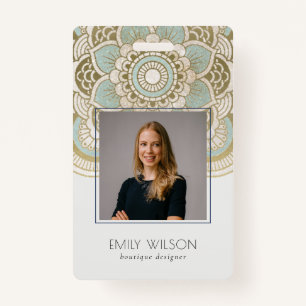 Elegant Ornate Gold Foil Teal Mandala Photo Badge