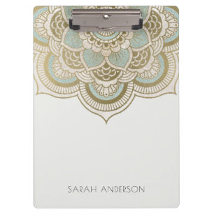 Elegant Ornate Gold Foil Teal Turquoise Mandala Clipboard